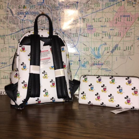 Loungefly rainbow Mickey backpack and wallet bundl